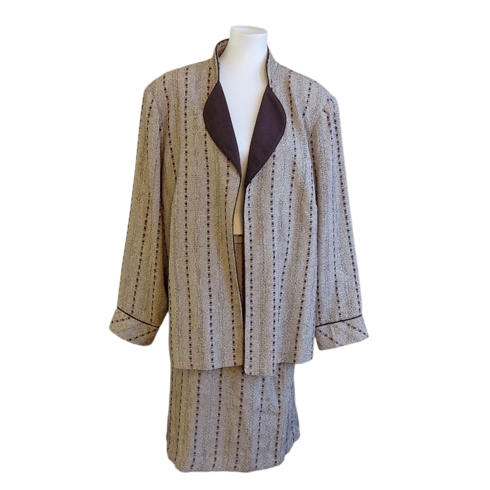 Surreal Plus Size Skirt Suit Set Brown Patterned Skirt And Blazer Size 26 W